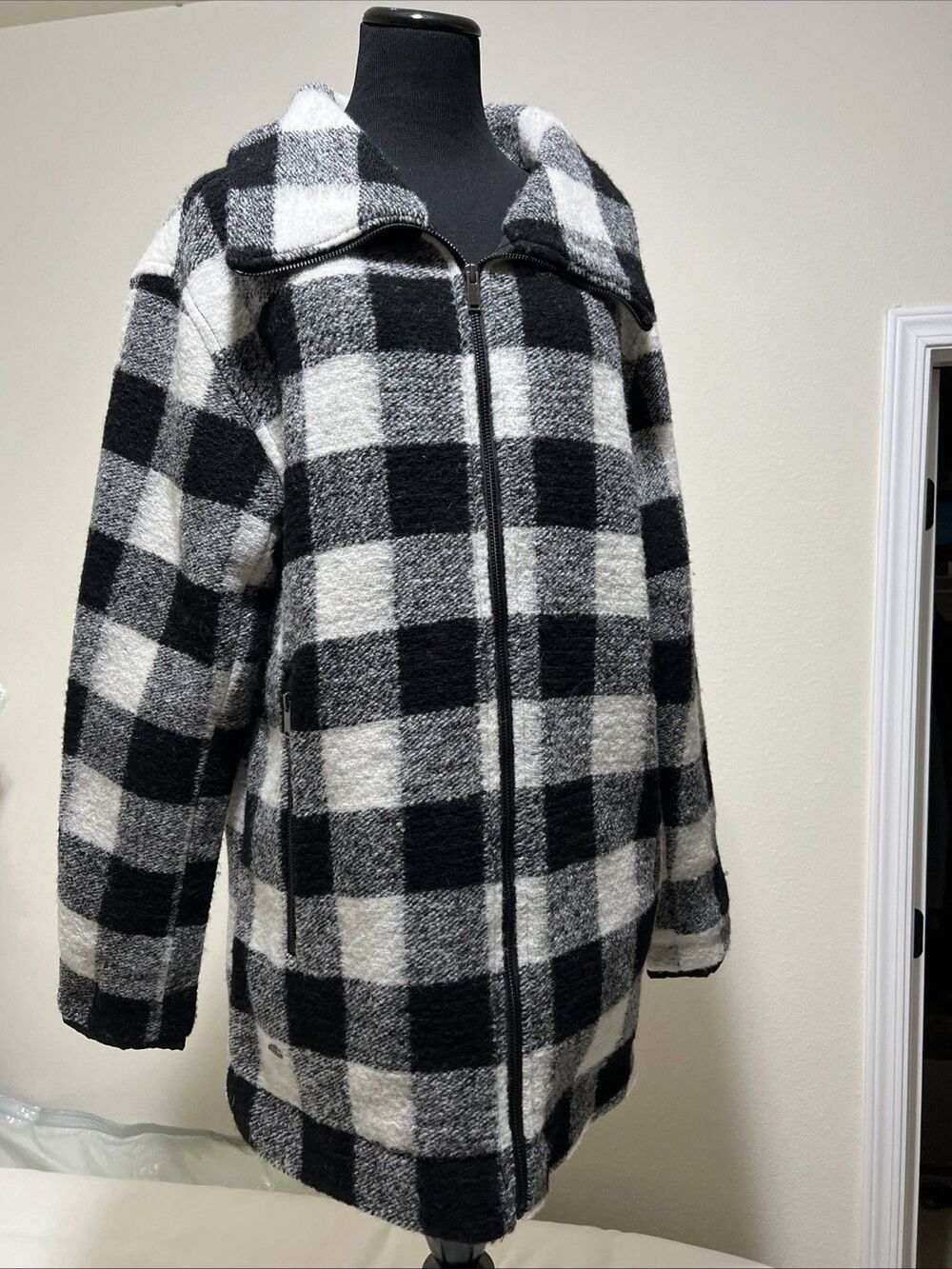 Bob Timberlake Womens Buffalo Plaid Wool Blend Zip Up Jacket Coat Size L